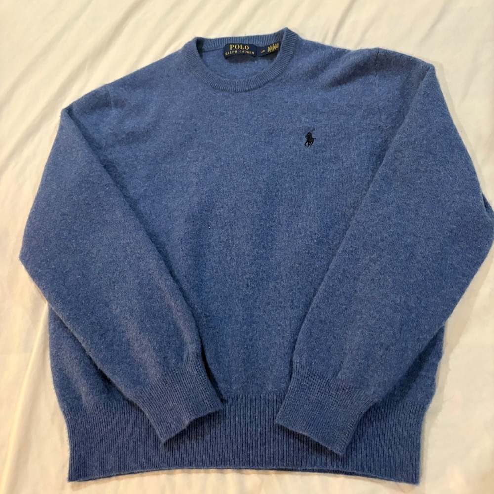 Polo Ralph Lauren Kids Blue 100% Wool Crewneck Sweater Large L/G Italian Yarn